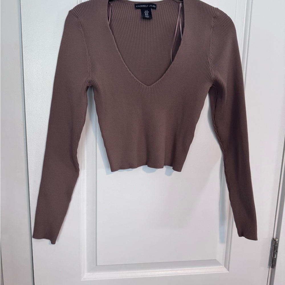 Sincerely Jules Brown Fitted Crop Blouse